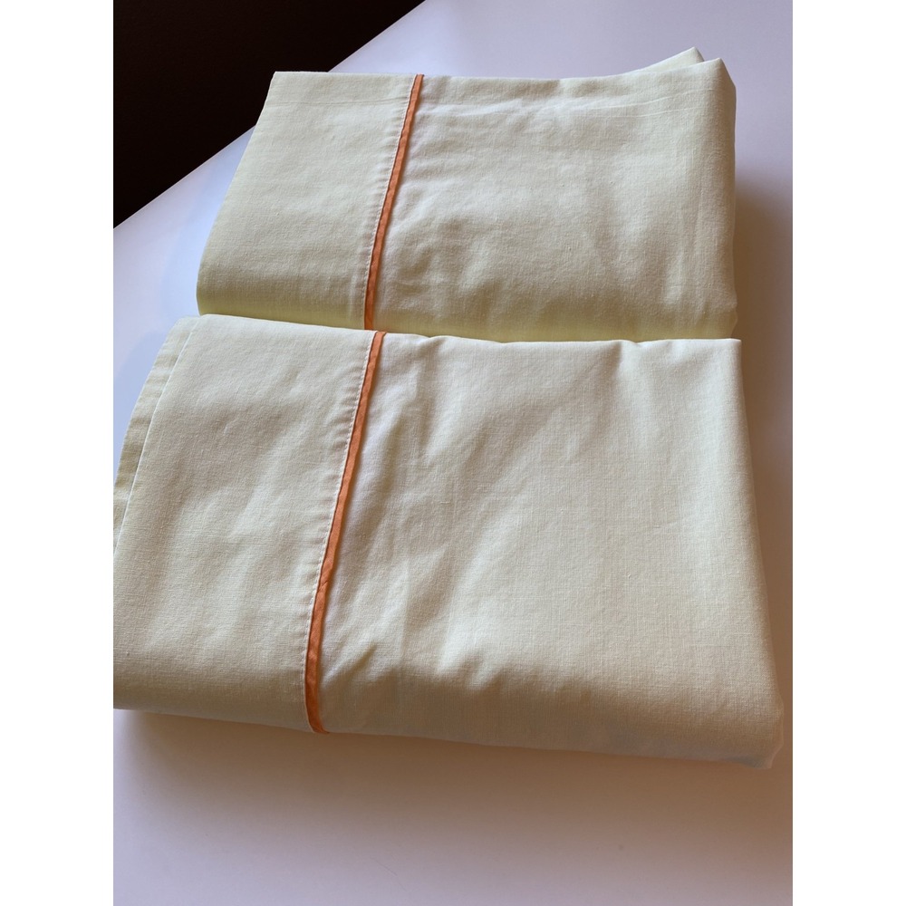 Vintage Dan River Dantrel Yellow Muslin Twin Top Sheet w/Orange Stripe Set of 2